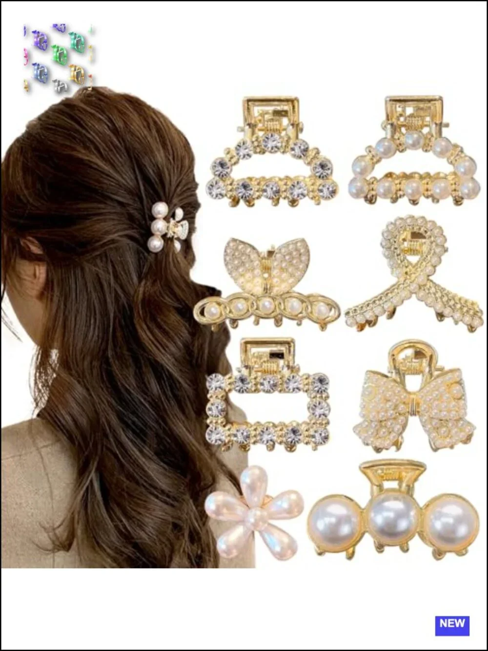 8pcs Pearl Claw Clip Hair Clips for Women, Sweet Barrettes, Non-slip Mini Claw